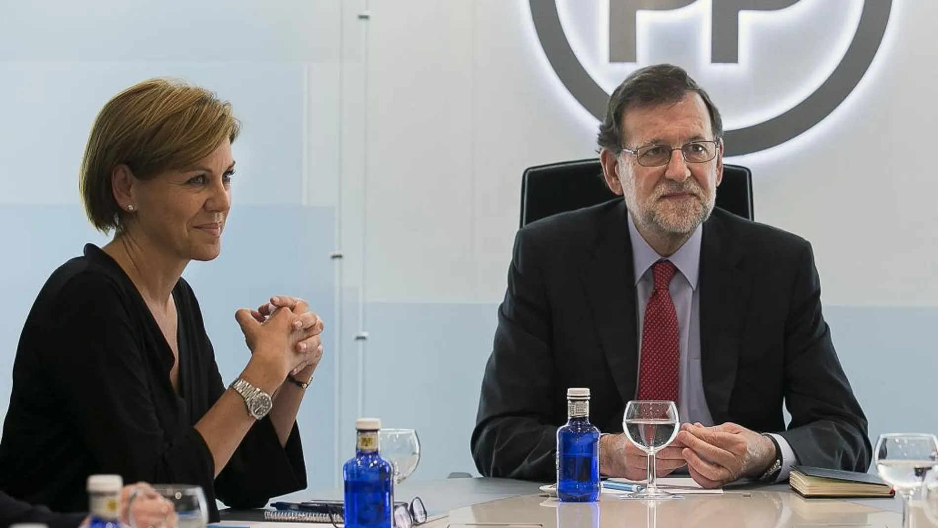 Marianao Rajoy y María Dolores de Cospedal, durante la reunión del Comité de Dirección celebrada hoy
