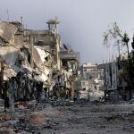 Un edificio destruido en el área Al Karabise, en la provincia de Homs (Siria)