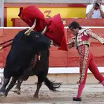  Curro Díaz, cogido en la ingle por el primer toro en Manzanares