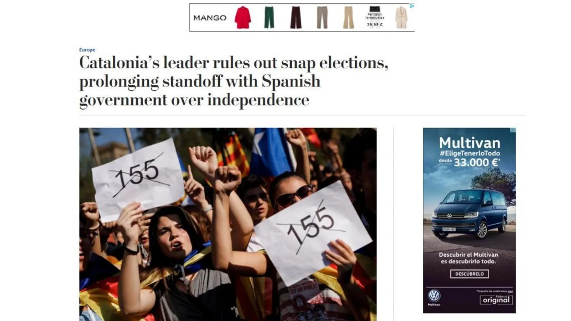 Noticia de «The Washington Post» sobre Cataluña