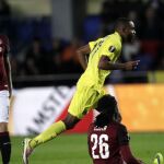 El jugador del Villarreal, Cedric Bakambu, celebra tras marcar un gol