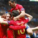 Juanfran, Morata, Ramos, Cesc, Nolito y Silva celebran uno de los goles de la Selección frente a Turquía