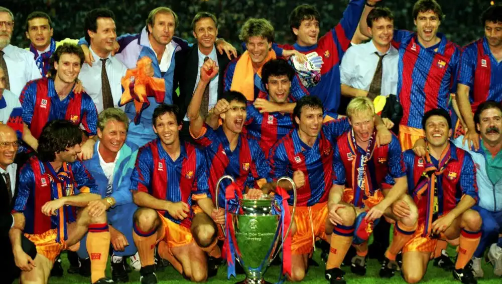 Johan Cruyff, celebra la Copa de Europa lograda en 1992