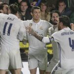 Álvaro Morata celebra su gol con sus compañeros del Real Madrid