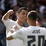 Jesé celebra su gol conseguido ante el Eibar con Cristiano Ronaldo