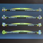 Vista de los emparejamientos del sorteo de cuartos de final de la Liga Europa de fútbol en la sede de la UEFA en Nyon (Suiza).