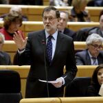 El presidente del Gobierno, Mariano Rajoy, durante su intervención en la sesión de control al Gobierno, esta tarde en el pleno del Senado