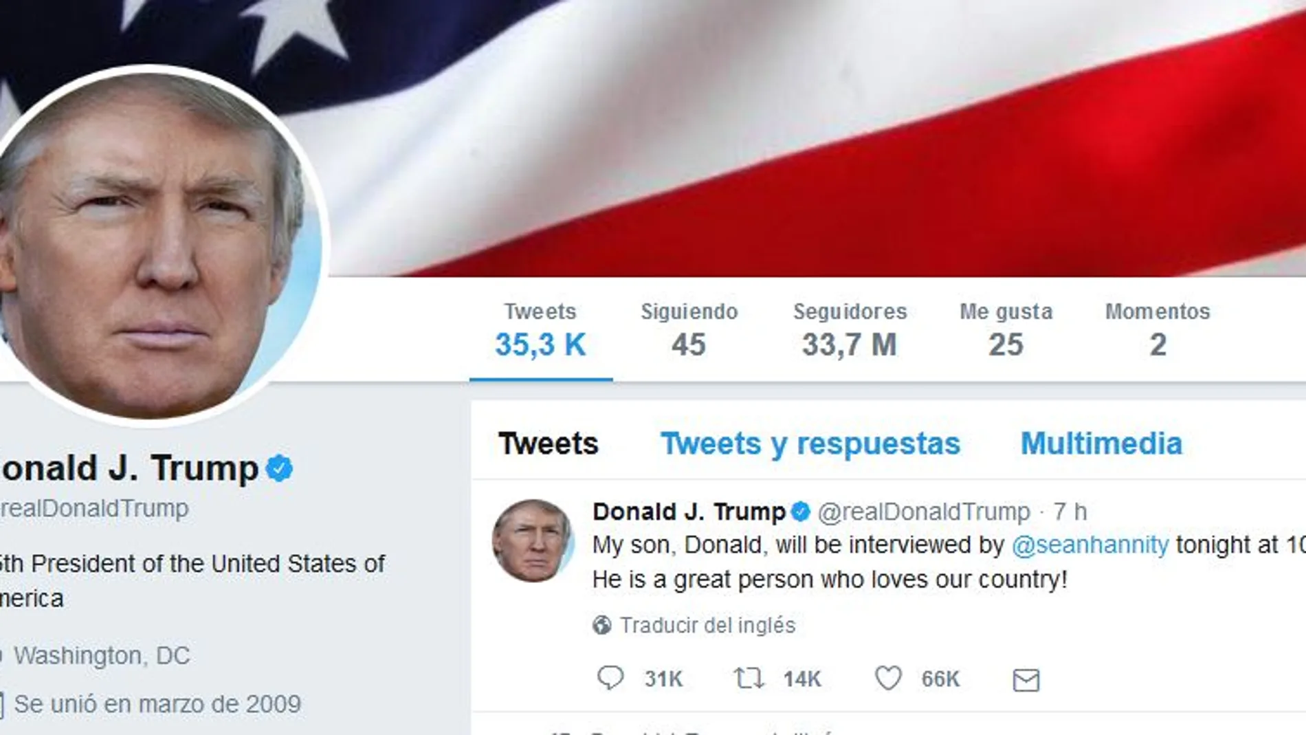 Trump tiene más de 33.720.000 seguidores en su cuenta personal
