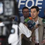 El presidente del PP-A, Juanma Moreno, en un acto ayer en Huelva