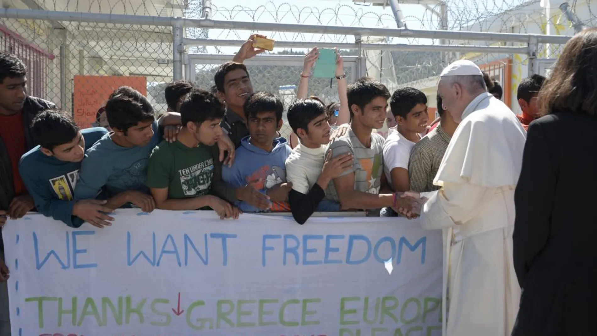 El Papa Francisco en el campo de refugiados de Moria