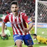 Jony celebra el gol que marcó la pasada jornada ante el Eibar y que dio la victoria al Sporting frente a los guipuzcoanos