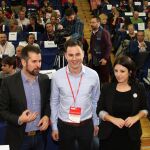 Luis Tudanca, Javier Cendón y Adriana Lastra, durante el Congreso Provincial del PSOE de León