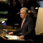 El secretario general de la ONU, António Guterres, ofrece un discurso de apertura del debate de alto nivel de la Asamblea General de la ONU, en su sede en Nueva York