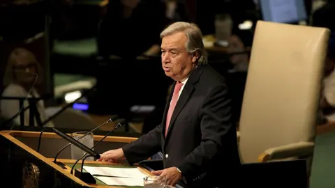 El secretario general de la ONU, António Guterres, ofrece un discurso de apertura del debate de alto nivel de la Asamblea General de la ONU, en su sede en Nueva York