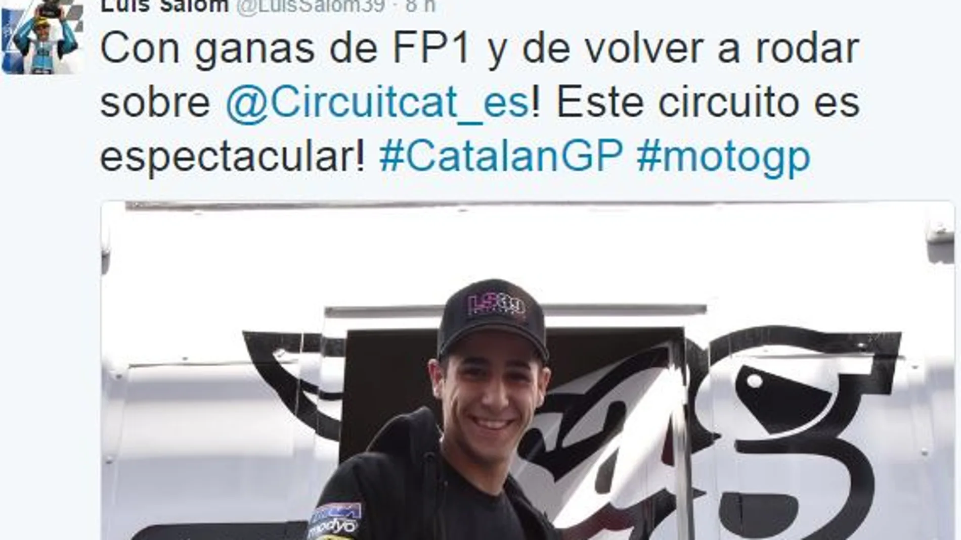 Salom en su último tuit: «Con ganas de FP1 y de volver a rodar en Cataluña»