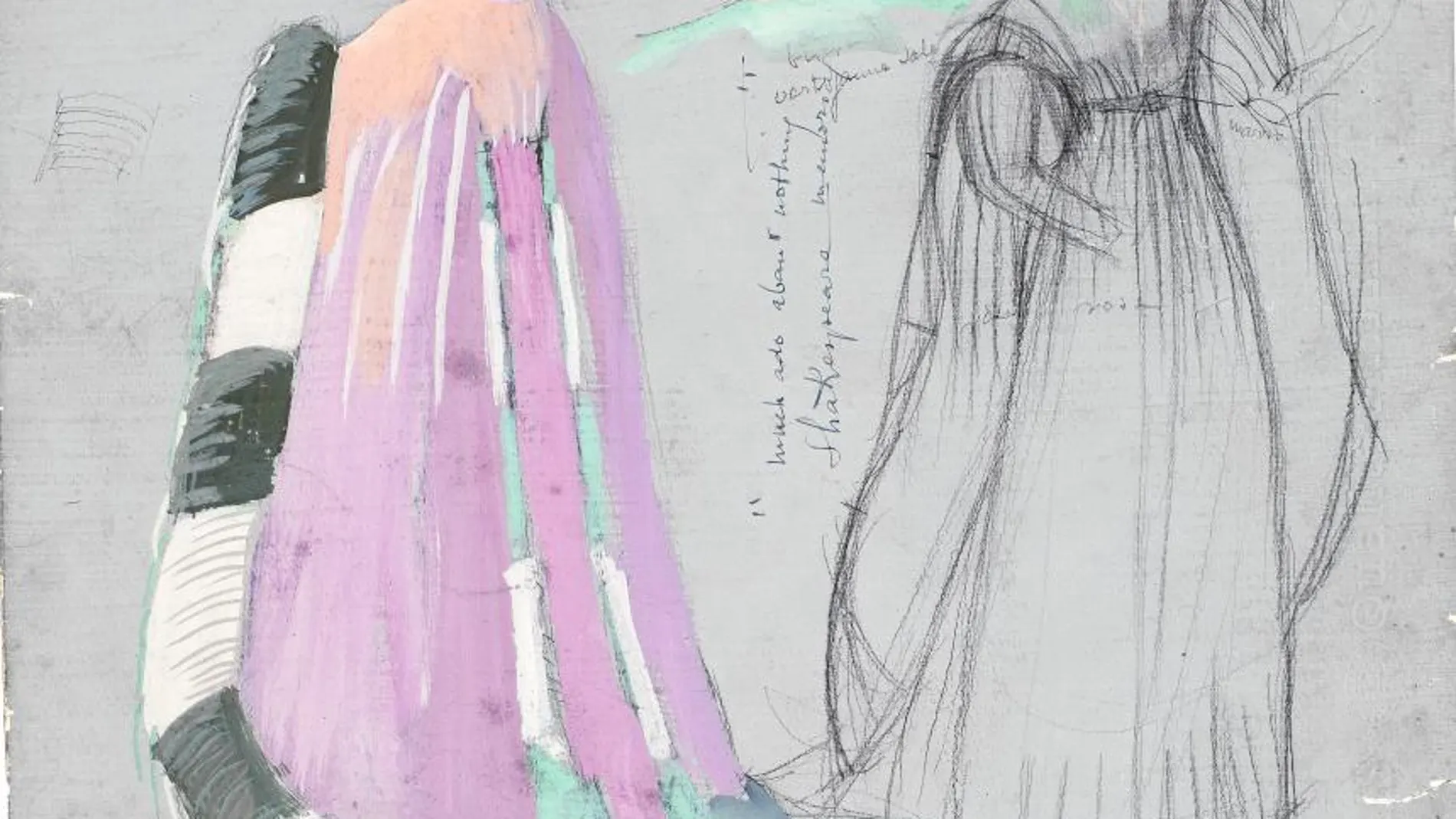 «Diseño de vestuario: Beatriz», de Marià Andreu es un Gouache y lápiz de 1946 que refleja la relación directa entre las dos artes