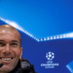 El entrenador del Real Madrid, Zinedine Zidane, durante la rueda de prensa que ofreció tras el entrenamiento del equipo en Valdebebas