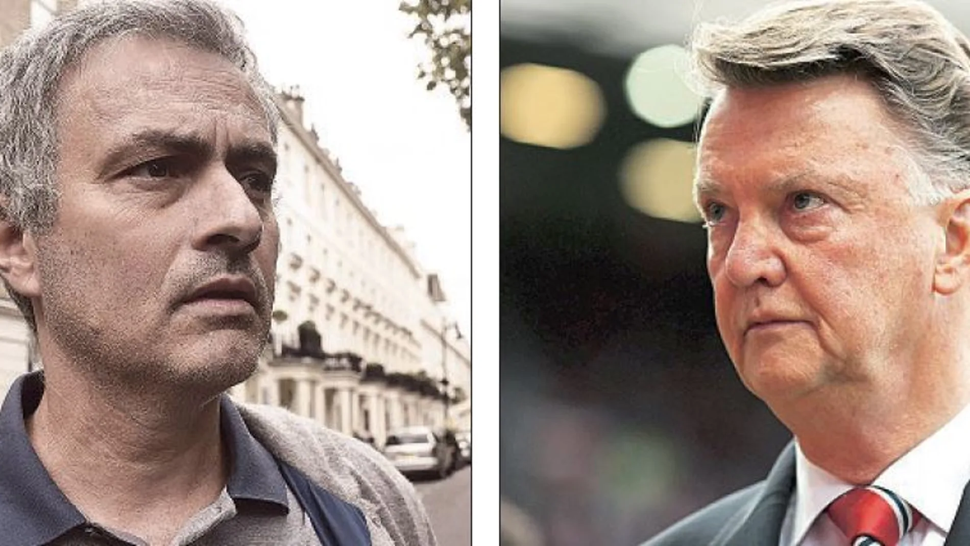 Mourinho (izquierda), ayer a la salida de su domicilio, se perfila como sustituto de Van Gaal (derecha) en el United