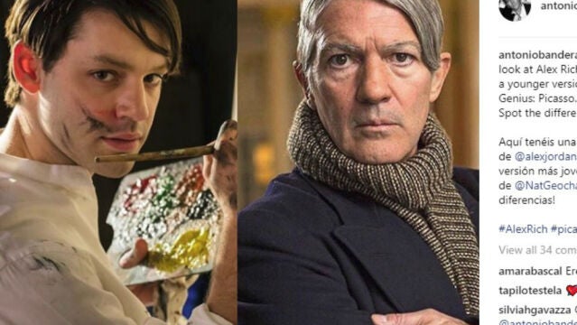 Alex Rich y Antonio Banderas, caracterizados como Pablo Picasso (c) Instagram