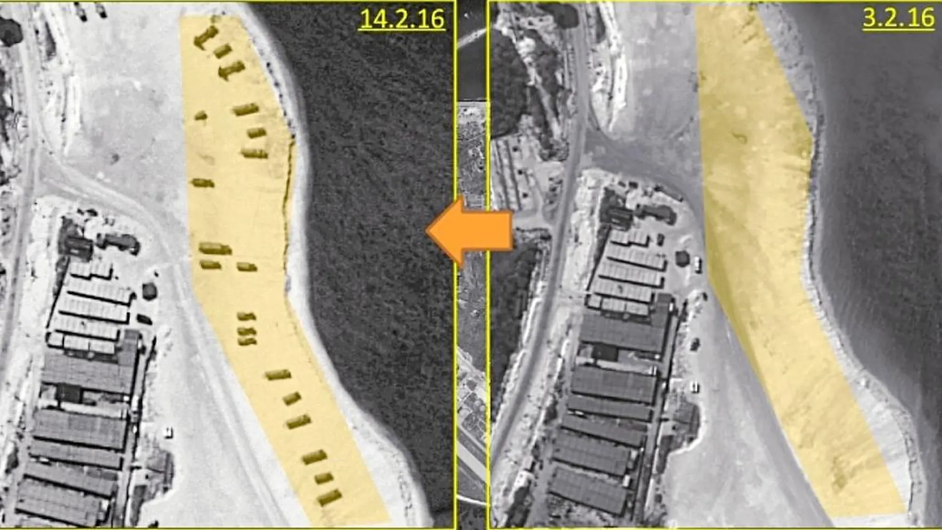 Dos imágenes de la isla Woody tomadas en fechas diferentes demuestran la instalación de los misiles