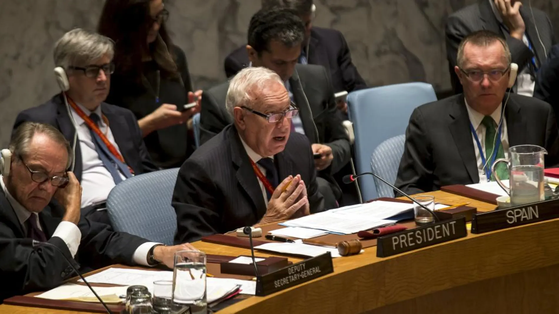 El ministro de Asuntos Exteriores de España, José Manuel García-Margallo, preside la sesión del Consejo de Seguridad de Naciones Unidas dedicada a la situación de Oriente Medio y el conflicto árabe-israelí