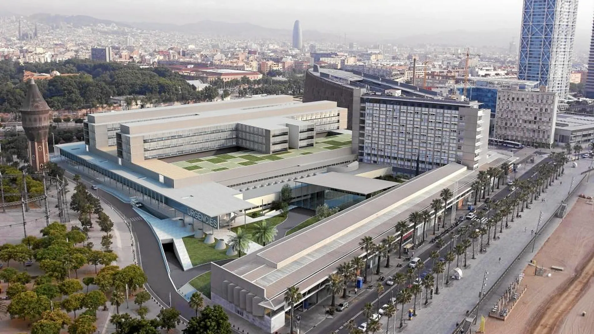 Imagen virtual del nuevo edificio del Hospital del Mar y de la futura ampliación