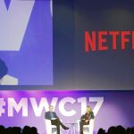 El creador y consejero delegado de Netflix, Reed Hastings, ayer, durante la primera jornada del Mobile World Congress