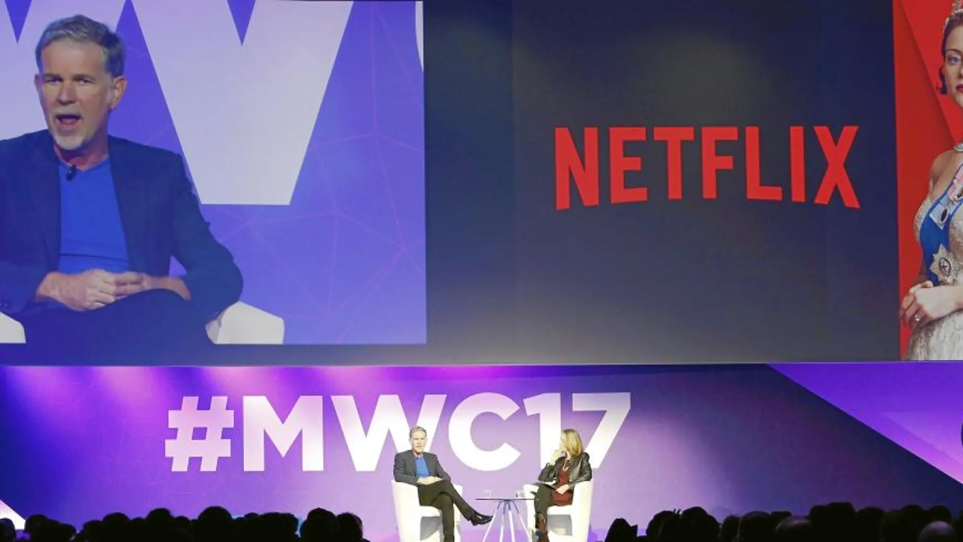 El creador y consejero delegado de Netflix, Reed Hastings, ayer, durante la primera jornada del Mobile World Congress