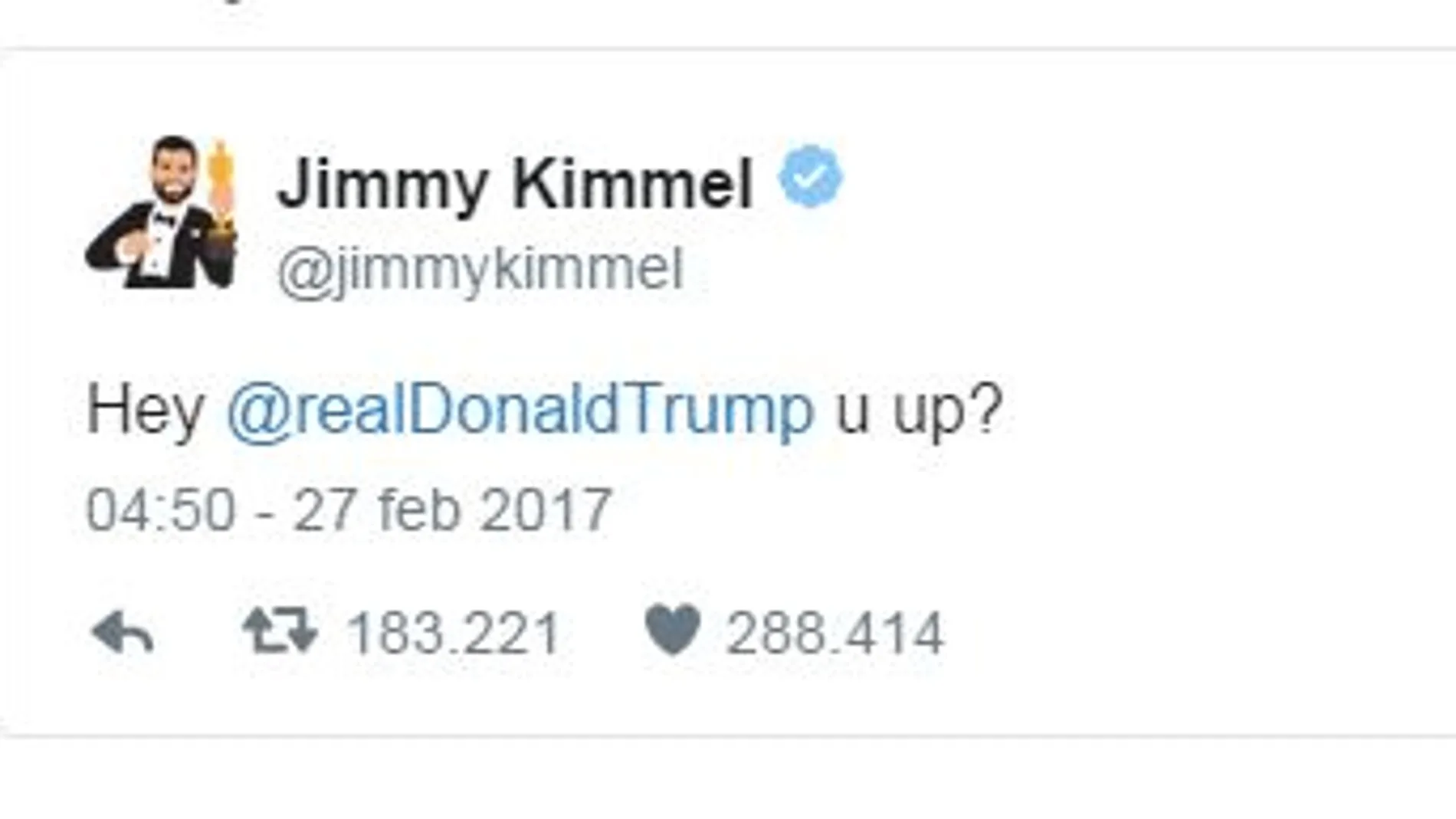 El tuit de Jimmy Kimmel a Trump en los Oscar