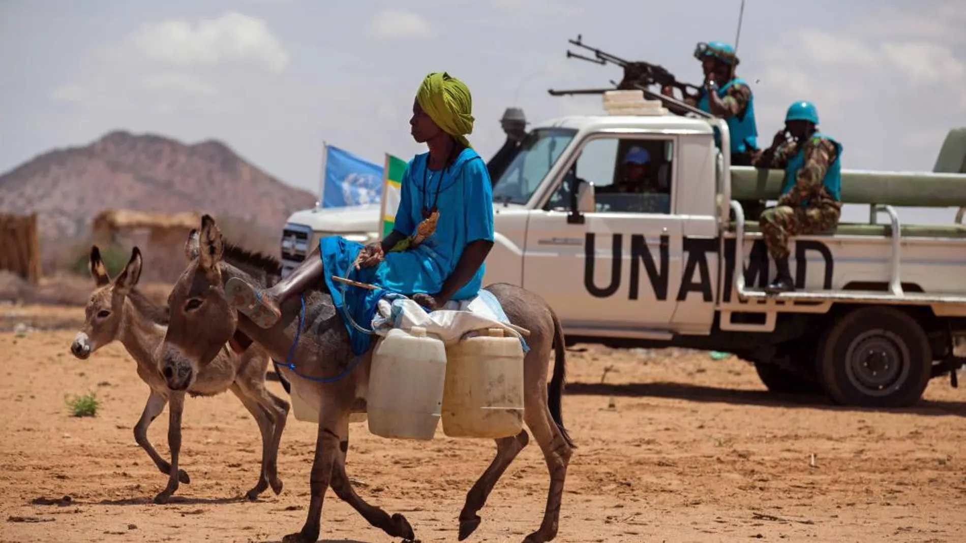 Una unidad de «cascos azules» de UNAMID desplegados en Darfur.