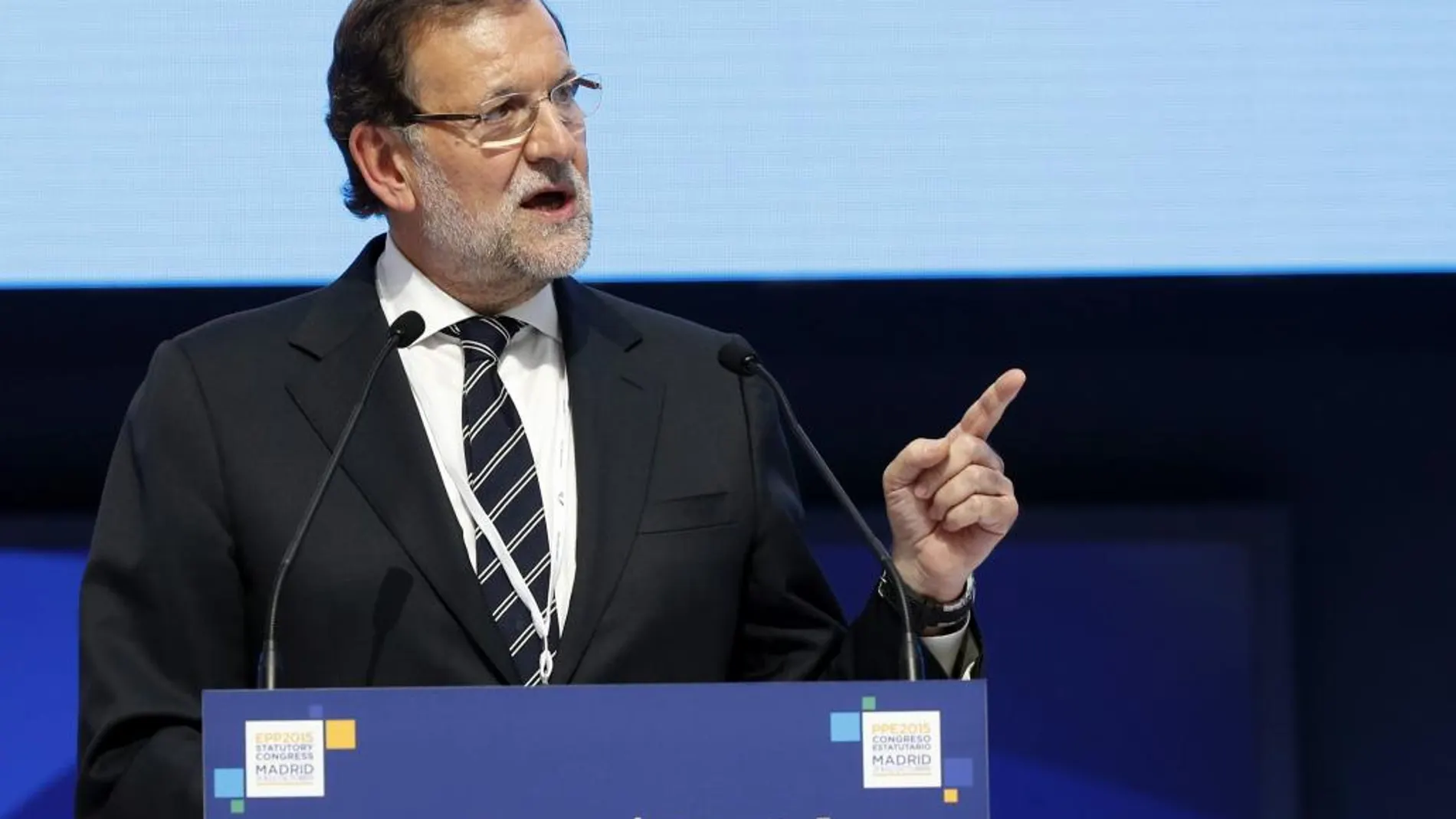 El presidente del Gobierno, Mariano Rajoy, durante su intervención en la clausura del Congreso del Partido Popular Europeo (PPE).