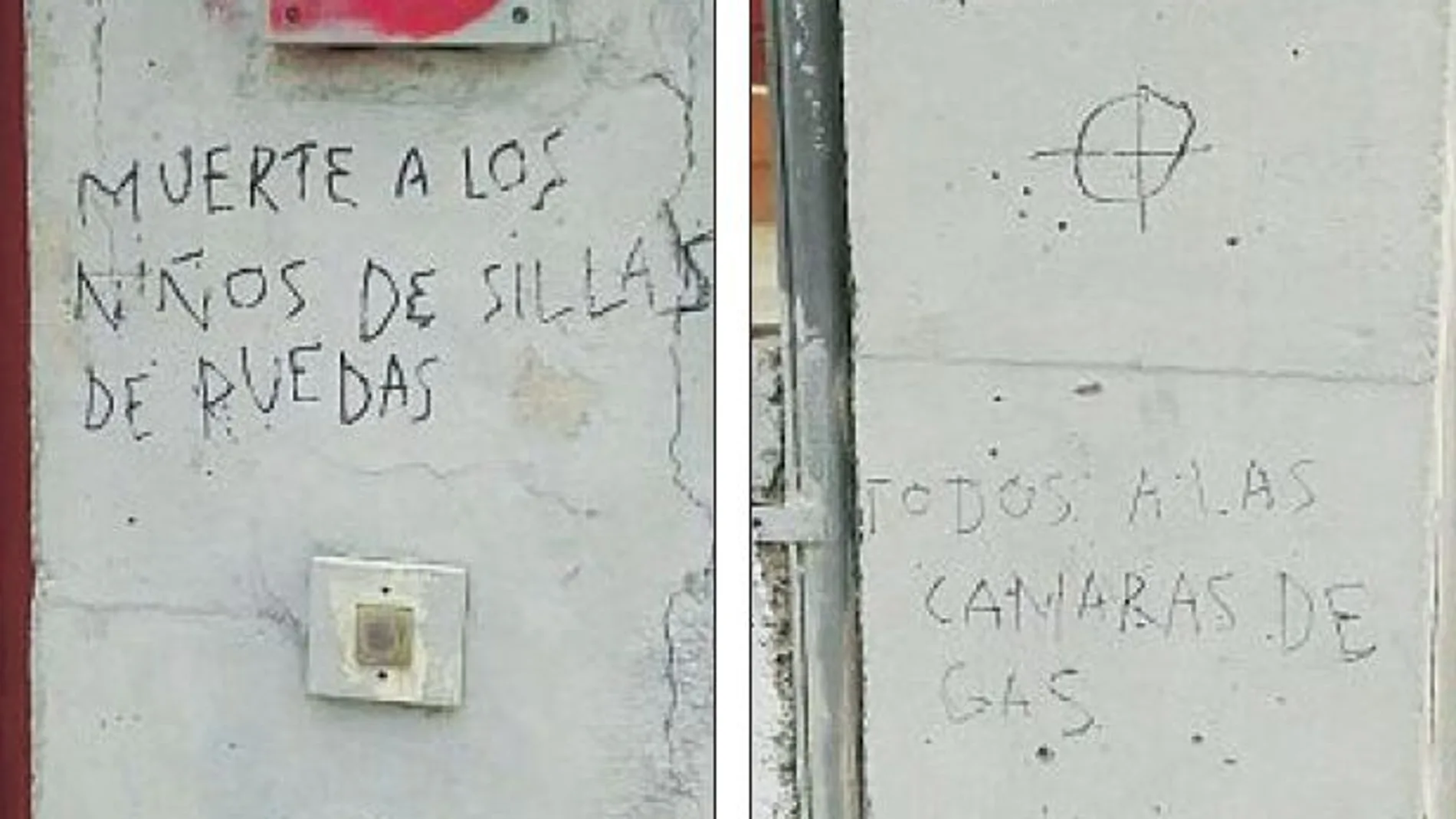 Las pintadas en la fachada del colegio de educación especial Juan XXIII, que lograron taparse a tiempo para que no las vieran los niños