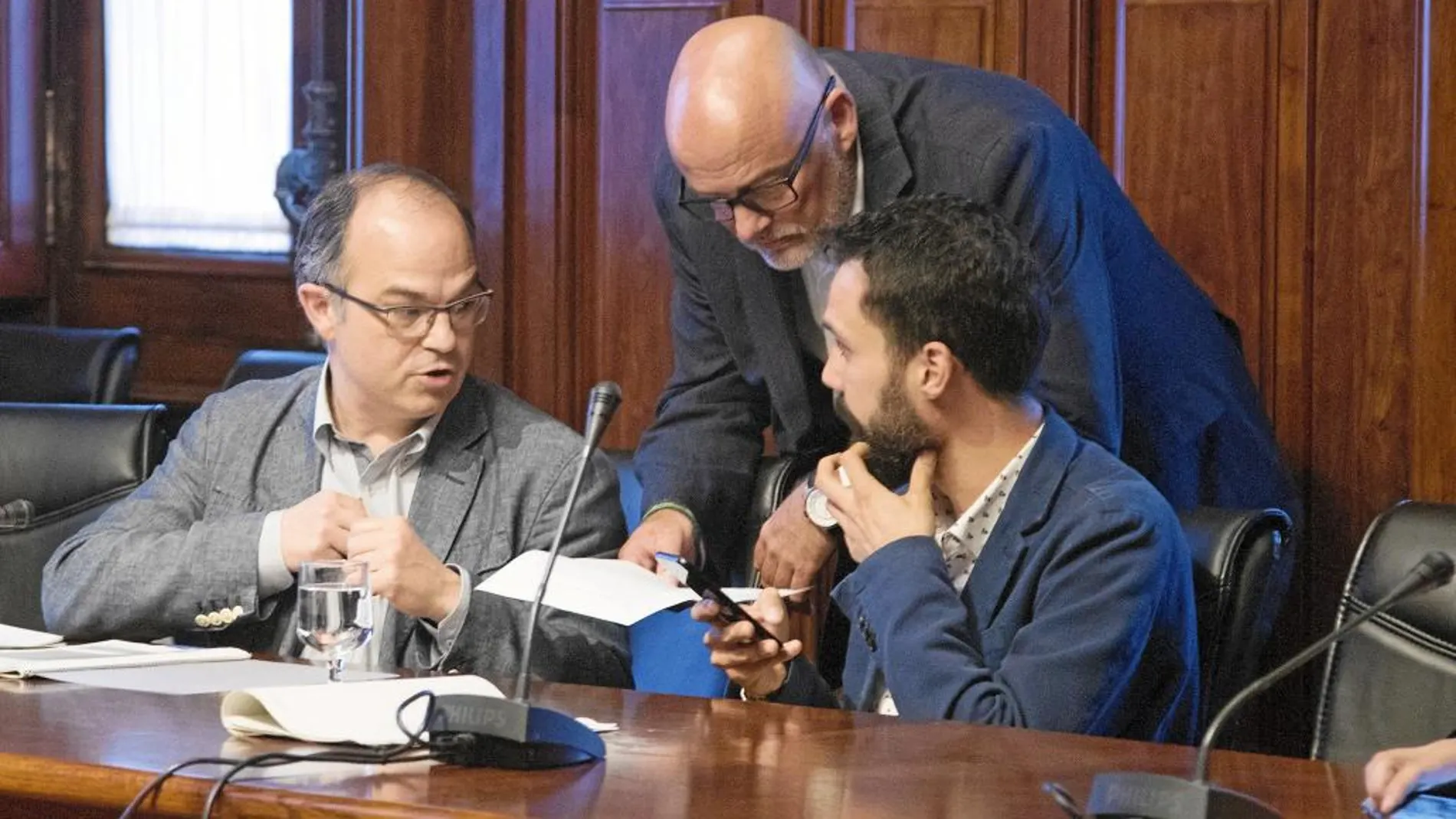 El presidente de JxSí, Jordi Turull y el portavoz, Roger Torrent