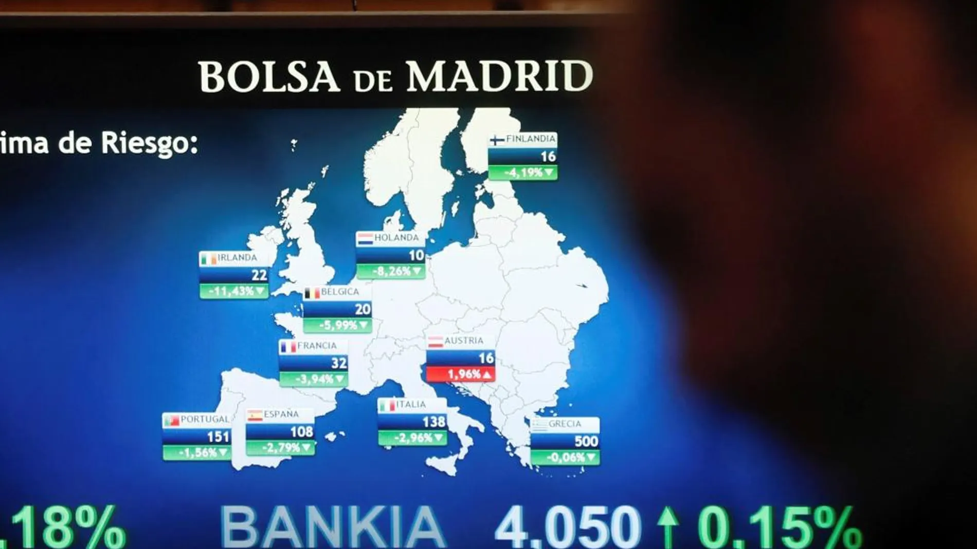 Vista de un panel que indica la prima de riesgo española