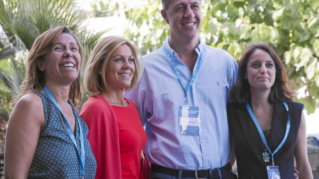 Sánchez Camacho, Cospedal, Albiol y Levy, ayer, a su llegada a Lloret de Mar
