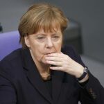 Angela Merkel durante la sesión de hoy en el Bundestag