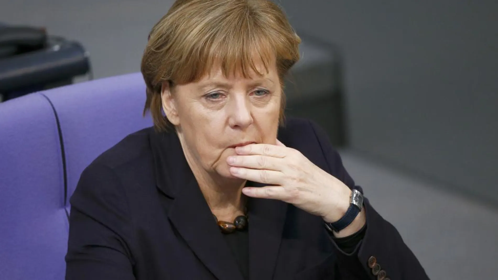 Angela Merkel durante la sesión de hoy en el Bundestag