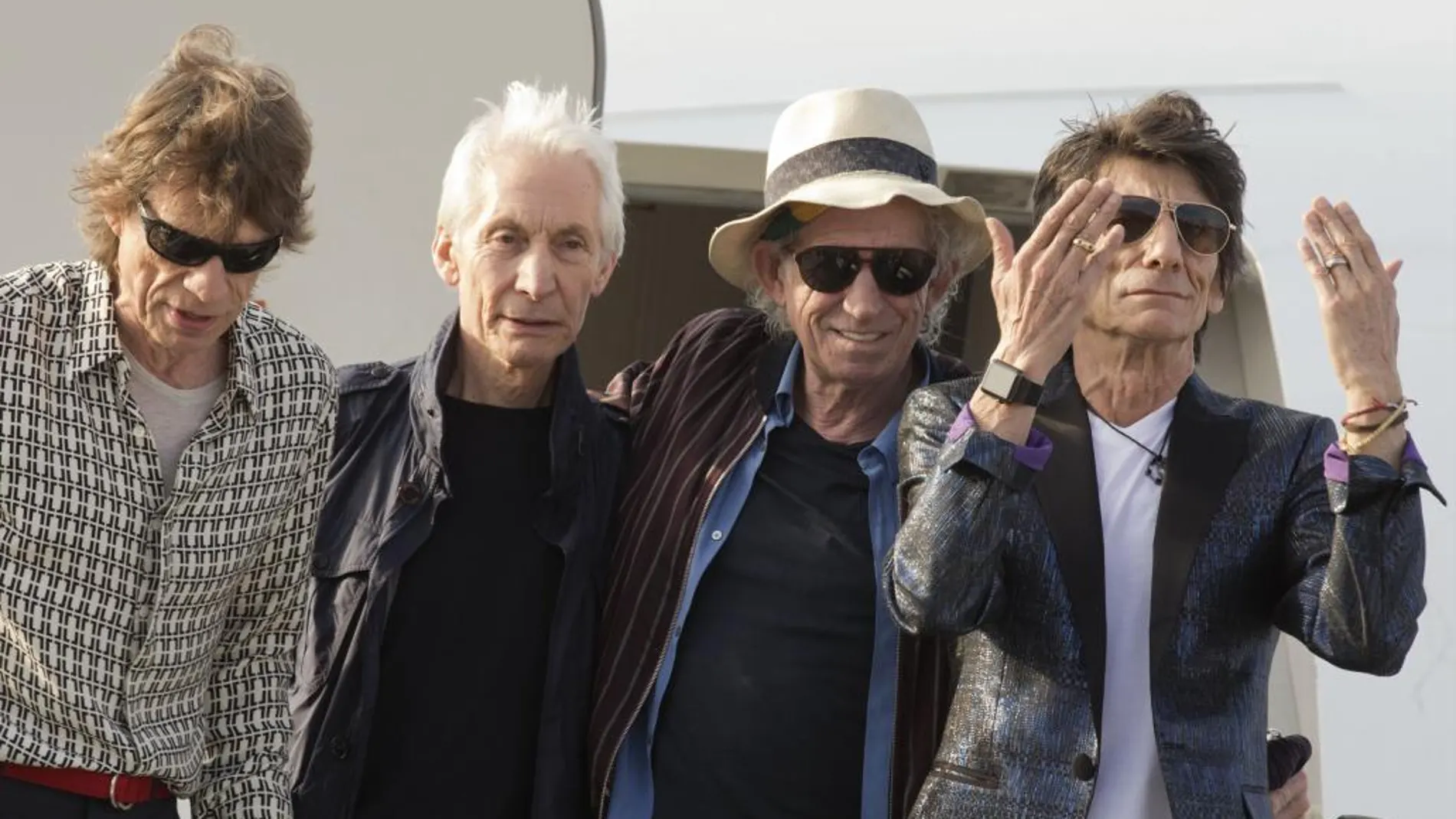 MMick Jagger, Charlie Watts, Keith Richards y Ron Wood llegan al aeropuerto José Marti de La Habana