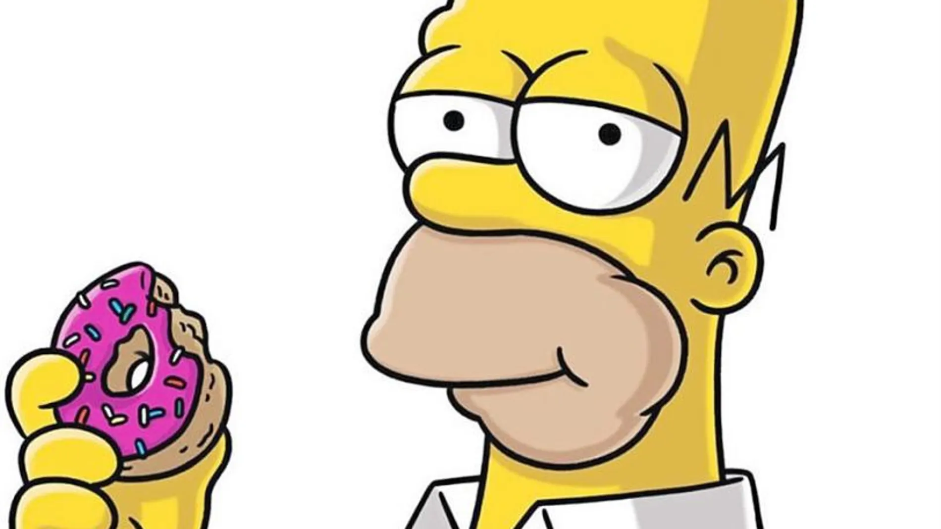 Homer Simpson, en un montaje con las características orejas de Mickey Mouse, en plena degustación de un donut