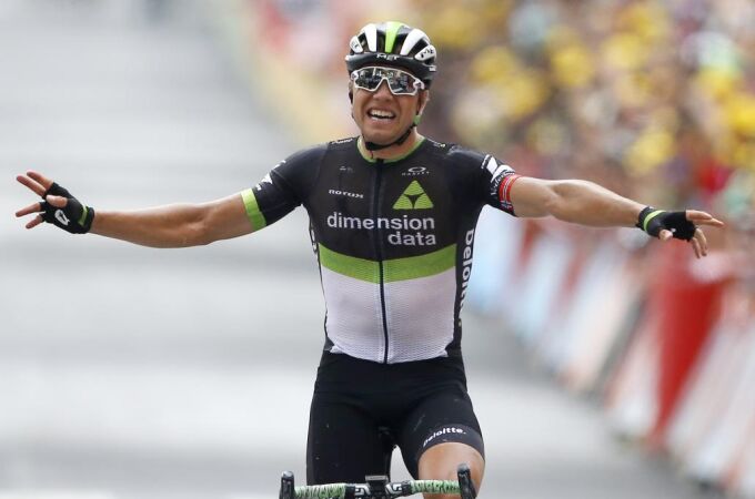Edvald Boasson Hagen celebra su triunfo en la etapa de hoy del Tour.