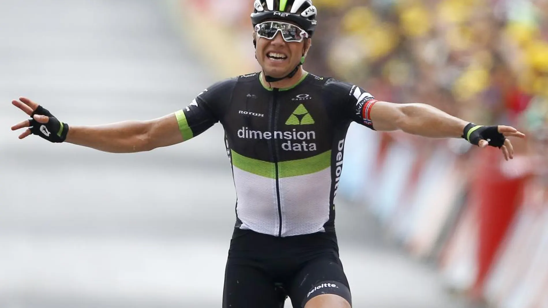 Edvald Boasson Hagen celebra su triunfo en la etapa de hoy del Tour.