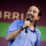 Pablo Iglesias, durante el mitin que la coalición Unidos Podemos ha celebrado hoy en Vitoria.
