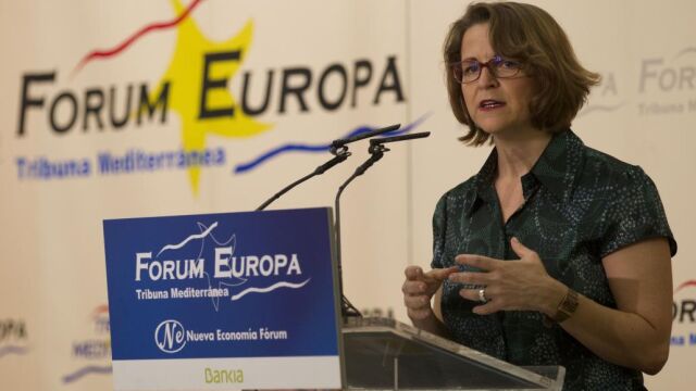 La consellera de Agricultura, Elena Cebrián, ayer durante su intervención en el Fórum Europa
