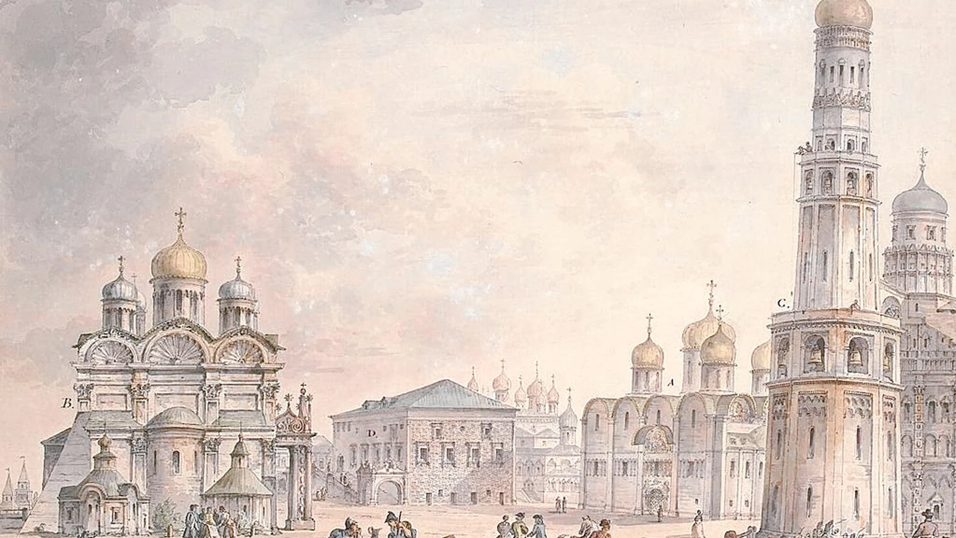 Vista del Kremlin de Moscú y sus alrededores pintada en 1797 por Giacomo Quarenghi