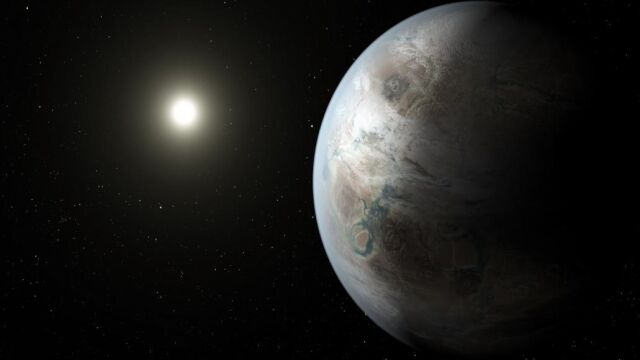 Recreación artística del posible aspecto de Kepler-452b, la primera exotierra hallada en la zona de habitabilidad de una estrella de tipo espectral G2, cuyo descubrimiento fue confirmado en julio de 2015