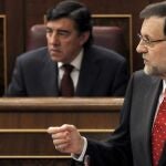 Mariano Rajoy, durante su intervención hoy en la sesión de control al Gobierno que tiene lugar hoy en el Congreso de los Diputados.