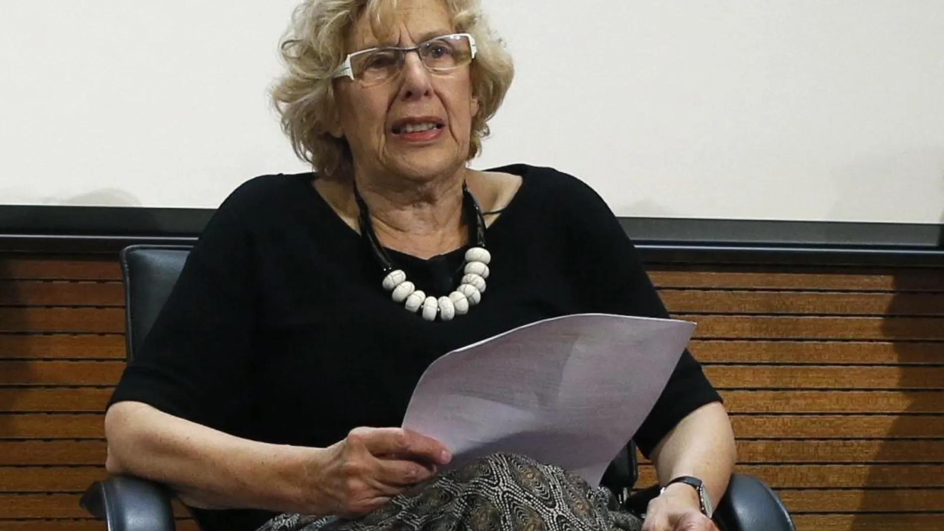 La alcaldesa de Madrid, Manuela Carmena, asistió ayer a la presentación de la VII edición de la Gala Sida que se celebrará el 22 de noviembre