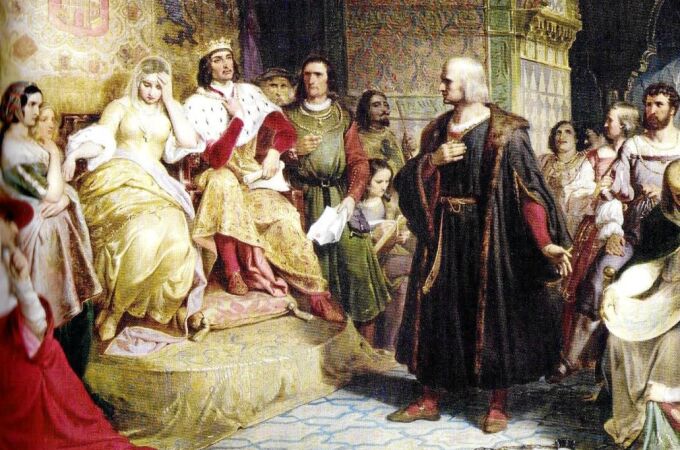 Cuadro que recoge el momento en que Cristóbal Colón es recibido por los Reyes Católicos