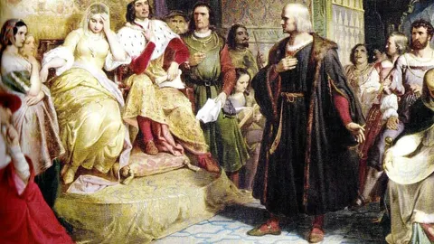 Cuadro que recoge el momento en que Cristóbal Colón es recibido por los Reyes Católicos