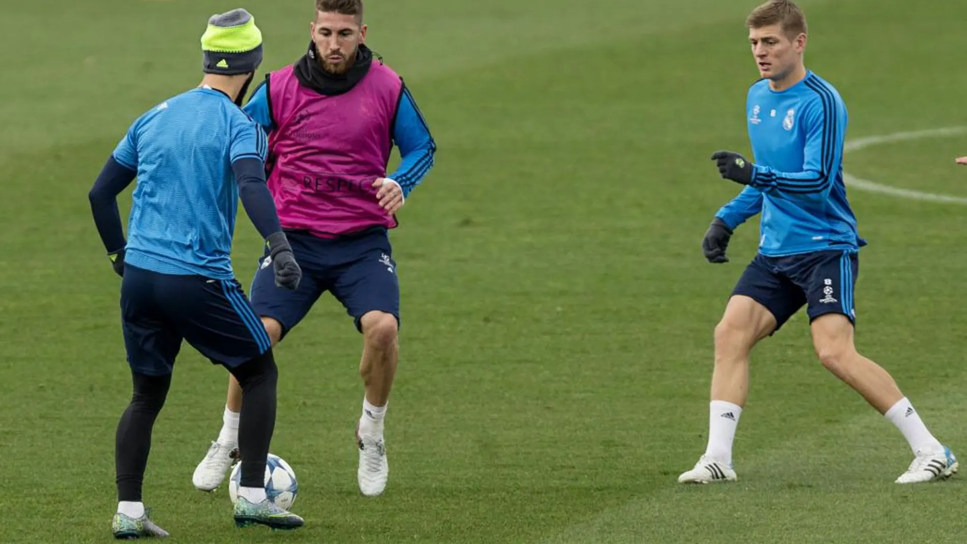 Sergio Ramos, durante la sesión de entrenamiento